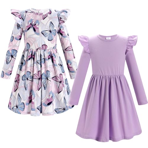 Odizli Kleider f�r M�dchen Kinder Kleinkind Herbst Winter Langarm Schmetterling Dinosaurier Blume A Linien M�dchenkleider Geburtstag Hochzeit Festliches Einschulungs Winterkleid Lila 4-5 Jahre von Odizli