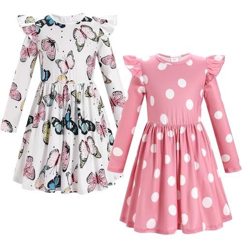Odizli Kleider f�r M�dchen Kinder Kleinkind Herbst Winter Langarm Schmetterling Dinosaurier Blume A Linien M�dchenkleider Geburtstag Hochzeit Festliches Einschulungs Winterkleid Rosa 6-7 Jahre von Odizli