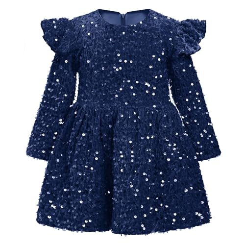 Odizli Kleider für Mädchen Kinder Baby Herbst Winter Langarm Glitzer Pailletten Prinzessin Tütü Samtkleid Festlich Hochzeit Einschulung Geburtstag Weihnachten Party Taufkleid Dunkelblau 12-18 Monate von Odizli