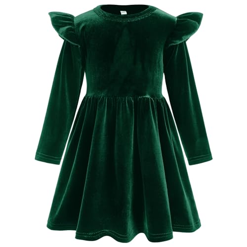Odizli Kleider für Mädchen Kinder Baby Herbst Winter Langarm Samtkleid A Line Prinzessin Blumenmädchenkleider Weihnachtskleid Hochzeit Festlich Einschulung Geburtstag Abendkleid Grün 9–12 Monate von Odizli