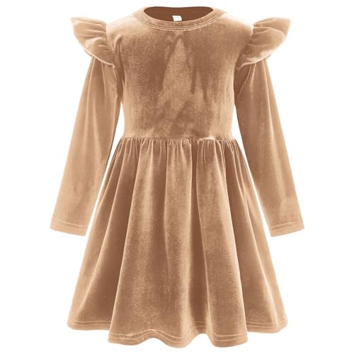 Odizli Kleider für Mädchen Kinder Baby Herbst Winter Langarm Samtkleid A Line Prinzessin Blumenmädchenkleider Weihnachtskleid Hochzeit Festlich Einschulung Geburtstag Abendkleid Khaki 4–5 Jahre von Odizli