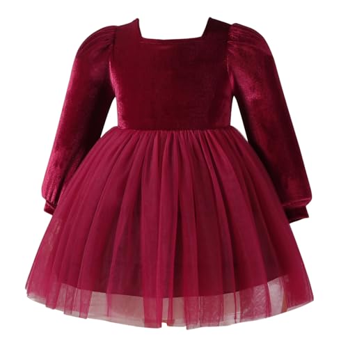Odizli Kleider für Mädchen Kinder Baby Herbst Winter Samt Langarm Knielang Tüllkleid Samtkleid Blumenmädchenkleider Festlich Hochzeit Einschulung Geburtstag Weihnachten Freizeitkleid Rot 18-24 Monate von Odizli