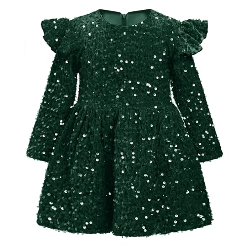 Odizli Kleider für Mädchen Kinder Baby Herbst Winter Warm Langarm Glitzer Pailletten Prinzessin Tütü Samtkleid Festlich Hochzeit Einschulung Geburtstag Weihnachten Party Taufkleid Grün 18-24 Monate von Odizli