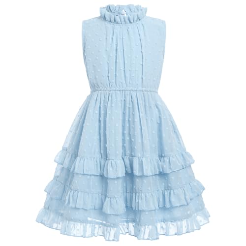Odizli Kleider für Mädchen Kinder Sommer Ärmellos Schweizer Punkt Chiffon Rüschen A-Linie Sommerkleid Einschulung Festliche Hochzeit Geburtstag Party Einschulungskleid Freizeitkleid Blau 4-5 Jahre von Odizli