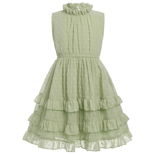 Odizli Kleider für Mädchen Kinder Sommer Ärmellos Schweizer Punkt Chiffon Rüschen A-Linie Sommerkleid Einschulung Festliche Hochzeit Geburtstag Party Einschulungskleid Freizeitkleid Grün 8-9 Jahre von Odizli