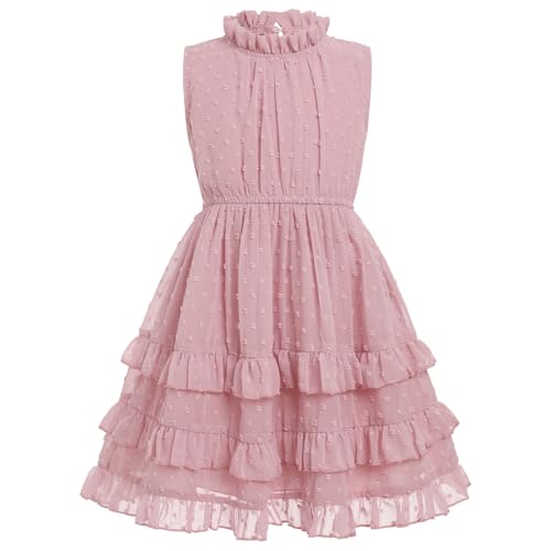 Odizli Kleider für Mädchen Kinder Sommer Ärmellos Schweizer Punkt Chiffon Rüschen A-Linie Sommerkleid Einschulung Festliche Hochzeit Geburtstag Party Einschulungskleid Freizeitkleid Rosa 7-8 Jahre von Odizli