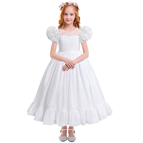 Odizli Kommunionskleid Mädchen Erstkommunion Kleid Kinder Spitze Rückenfrei A-Linie Prinzessin Tüllkleid Blumenmädchenkleider Hochzeit Festlich Geburtstag Ballkleid Lang Abendkleid Weiß 03 11-12 Jahre von Odizli