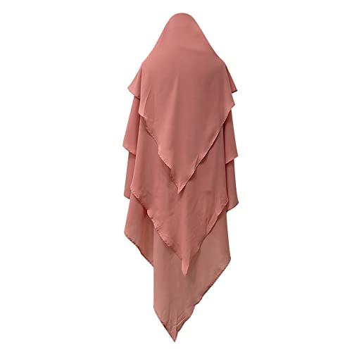 Odizli Kopftuch Damen Hijab Jersey Khimar Muslimisch Islamische Dubai Middle East Mehrschichtig Rüschen Schal Scarf Halstuch Untertuch Frauen Tuch Arabische Jilbab Kaftan Ramadan Kleidung Bohnenrosa F von Odizli