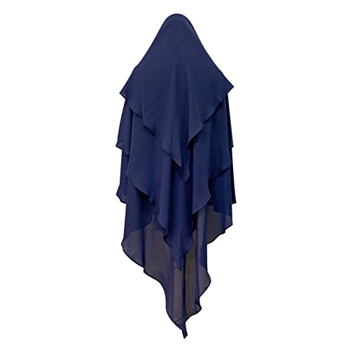 Odizli Kopftuch Damen Hijab Jersey Khimar Muslimisch Islamische Dubai Middle East Mehrschichtig Rüschen Schal Scarf Halstuch Untertuch Frauen Tuch Arabische Jilbab Kaftan Ramadan Kleidung Dunkelblau F von Odizli