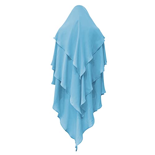 Odizli Kopftuch Damen Hijab Jersey Khimar Muslimisch Islamische Dubai Middle East Mehrschichtig Rüschen Schal Scarf Halstuch Untertuch Frauen Tuch Arabische Jilbab Kaftan Ramadan Kleidung Himmelblau F von Odizli