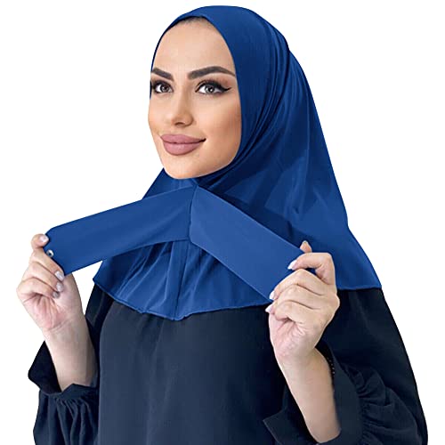 Odizli Kopftuch Damen Hijab Muslimisch Islamische Dubai Middle East Elastische Bonnet Jersey Khimar Einfarbige Schal Scarf Halstuch Untertuch Frauen Tuch Jilbab Kaftan Ramadan Kleidung Königsblau F von Odizli