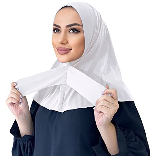 Odizli Kopftuch Damen Hijab Muslimisch Islamische Dubai Middle East Elastische Bonnet Jersey Khimar Einfarbige Schal Scarf Halstuch Untertuch Frauen Tuch Jilbab Kaftan Ramadan Kleidung Weiß F von Odizli