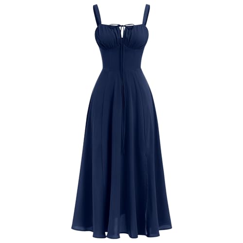 Odizli Korsett Kleid Damen Sommer Sexy Ärmellos Spaghettiträger Midi Kleid mit Schlitz Lang Sommerkleid Festlich Hochzeitsgäste Hochzeit Ballkleid Lang Abendkleid Abschlusskleid Dunkelblau L von Odizli