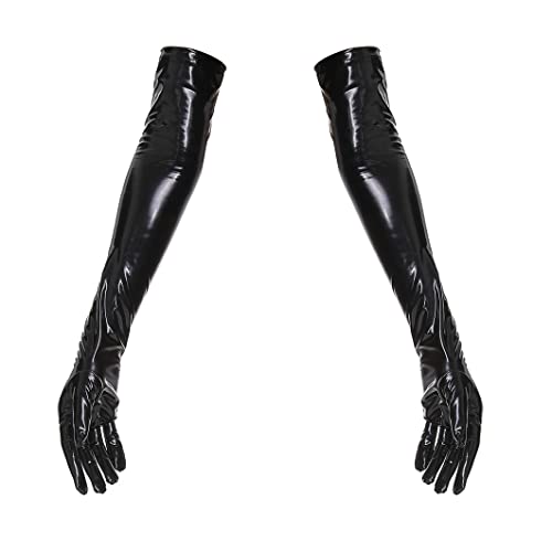 Odizli Lange Handschuhe Damen Lack und Leder Sexy Wetlook Latex Handschuhe Schwarz Handschuh 3XL von Odizli