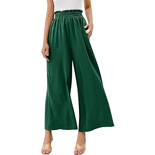 Odizli Leinenhose Damen Elegant High Waist Culottes Palazzo Hosenrock Lang Weite Wide Leg Hose Sommerhose Leicht Bequeme Sommer Stoffhose Marlenehose Schlupfhose Freizeithose Strandhose Dunkelgrün 3XL von Odizli