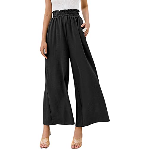 Odizli Leinenhose Damen Elegant High Waist Culottes Palazzo Hosenrock Lang Weite Wide Leg Hose Sommerhose Leicht Bequeme Sommer Stoffhose Marlenehose Schlupfhose Freizeithose Strandhose Schwarz L von Odizli