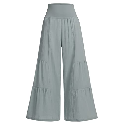 Odizli Leinenhose Damen Lang Hosenrock Stretch High Waist Palazzo Weite Hose Schlaghose Culotte Baggy Strandhose Leicht Sommerhose Locker Flare Marlenehose Haremshose Freizeithose Mintgrün M von Odizli