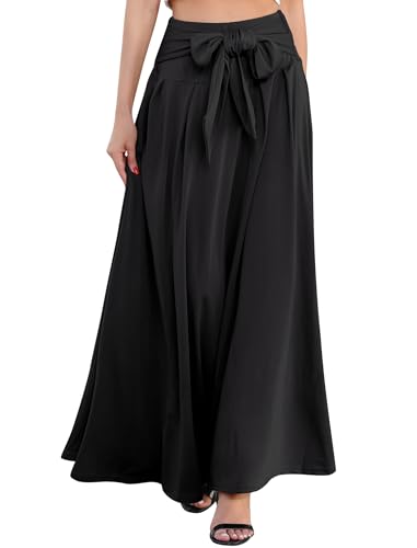 Odizli Maxirock Damen Lang Elegant Rockabilly High Waist Faltenrock 50er Jahre Vintage Herbst Winter Rock Audrey Hepburn Retro A Linie Swing Plisseerock Trachtenrock Festlich Röcke Schwarz M von Odizli