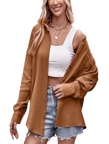 Odizli Musselin Bluse Damen Sommer Baumwolle Leinenbluse Elegant Langarm V-Ausschnitt Oversize Hemd Oberteile Longbluse Schlupfbluse Hemdbluse Hemdjacke Damenbluse Langarmshirt mit Tasche Braun XL Odizli Musselin Bluse Damen Sommer Baumwolle Leinenbluse Elegant Langarm V-Ausschnitt Oversize Hemd Oberteile Longbluse Schlupfbluse Hemdbluse Hemdjacke Damenbluse Langarmshirt mit Tasche Braun XL von Odizli