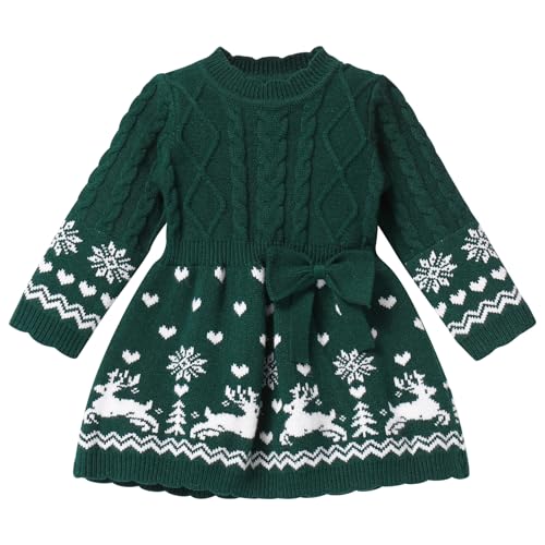 Odizli Neugeborene Baby M�dchen Weihnachtsoutfit Mein Erstes Weihnachten Kleid Herbst Winter Langarm Elch Weihnachtspullover Pulloverkleid Strickkleid Weihnachtskleid Winterkleid Gr�n 3-6 Monate von Odizli