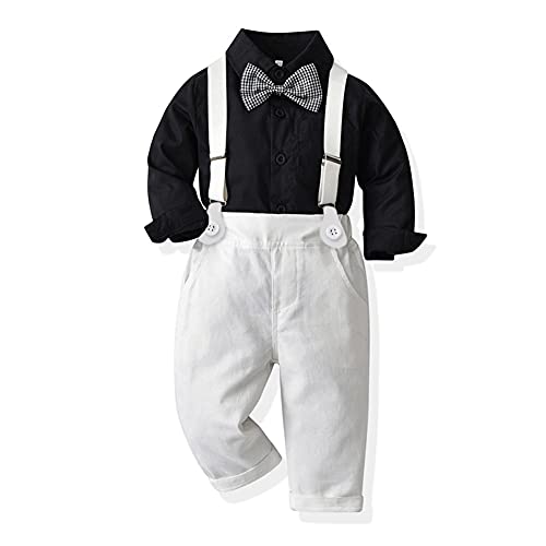 Odizli Neugeborenen Baby Jungen kinder kleidung Langarm Hemd+Hosenträger+Fliege+Hosen 4tlg Bekleidungssets Gentleman Festliche Taufe Geburtstagsparty Anzug Set Fotoshooting Schwarz+Weiß 4-5 Jahre von Odizli