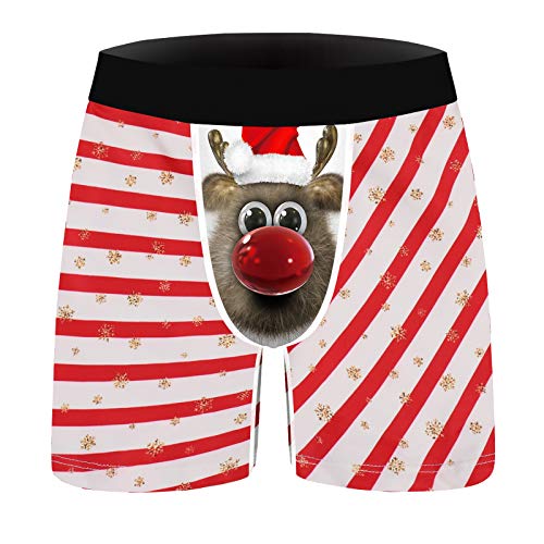 Odizli Personalisiert Boxershort Herren Weihnachten Unterwäsche Streifen/Elch/Schneemann/Schneeflocke Drucken Neuheit Hässlich Unterhose Badehose,Lustige Geschenke für Männer Freund Rot Elch XXL von Odizli