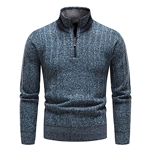 Odizli Pullover Herren Troyer Mit Stehkragen Und Reißverschluss Langarm Rollkragenpullover Winter Warm Strickpullover Winterpullover Arbeitspullover Freizeit Slim fit Basic Männer Sweater Blau XL von Odizli