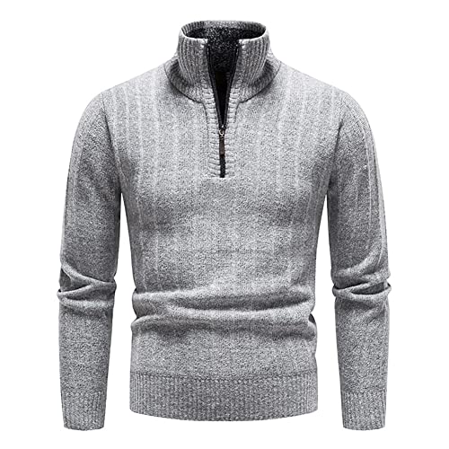 Odizli Pullover Herren Troyer Mit Stehkragen Und Reißverschluss Langarm Rollkragenpullover Winter Warm Strickpullover Winterpullover Arbeitspullover Freizeit Slim fit Basic Männer Sweater Hellgrau L von Odizli