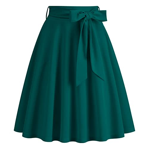 Odizli Rock Damen Knielang Rockabilly Tellerrock Elegant 50er Jahre Vintage Audrey Hepburn A Linie Swing Petticoat Röcke Faltenrock Plisseerock Retro Trachtenrock Festlich Sommerrock Grün L von Odizli