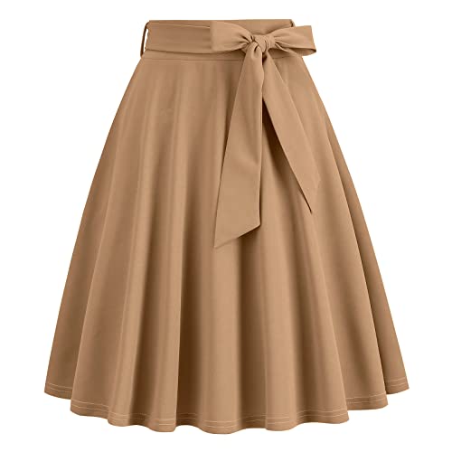 Odizli Rock Damen Knielang Rockabilly Tellerrock Elegant 50er Jahre Vintage Audrey Hepburn A Linie Swing Petticoat Röcke Faltenrock Plisseerock Retro Trachtenrock Festlich Sommerrock Khaki M von Odizli