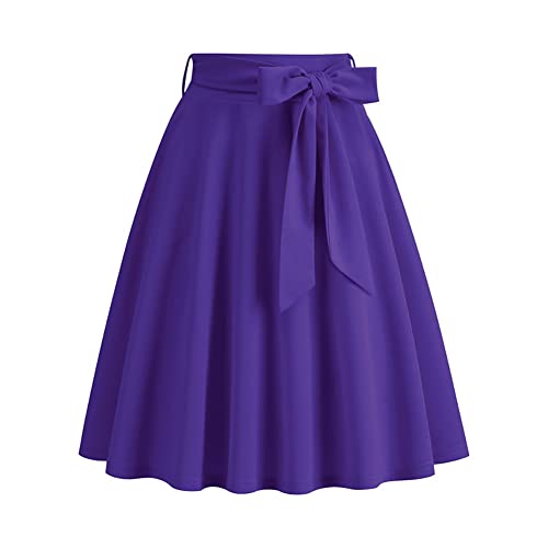 Odizli Rock Damen Knielang Rockabilly Tellerrock Elegant 50er Jahre Vintage Audrey Hepburn A Linie Swing Petticoat Röcke Faltenrock Plisseerock Retro Trachtenrock Festlich Sommerrock Lila L von Odizli