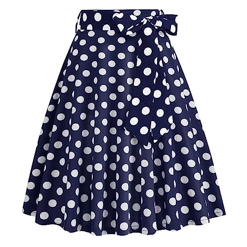 Odizli Rock Damen Knielang Rockabilly Tellerrock Elegant 50er Jahre Vintage Sommer A Linie Swing Petticoat Röcke Faltenrock Plisseerock Retro Trachtenrock Festlich Sommerrock Blau Polka Dot L von Odizli