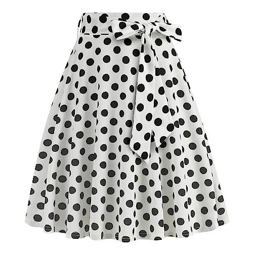 Odizli Rock Damen Knielang Rockabilly Tellerrock Elegant 50er Jahre Vintage Sommer A Linie Swing Petticoat Röcke Faltenrock Plisseerock Retro Trachtenrock Festlich Sommerrock Weiß Polka Dot M von Odizli