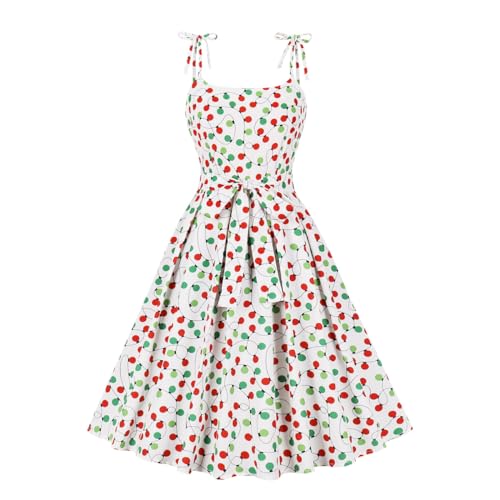 Odizli Rockabilly Kleider Damen 50er 60er Jahre Vintage Retro Petticoat Kleid Sommer Spaghettiträger Plaid Swing Faltenrock Festlich Partykleid Coctailkleid Ballkleid Abendkleid Rot Grün Polka Dot M von Odizli