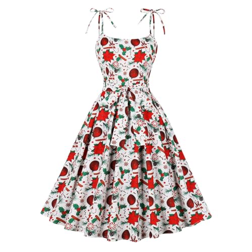 Odizli Rockabilly Kleider Damen 50er 60er Jahre Vintage Retro Petticoat Kleid Sommer Spaghettiträger Plaid Swing Faltenrock Festlich Partykleid Coctailkleid Ballkleid Abendkleid Rot Weihnachten XXL von Odizli