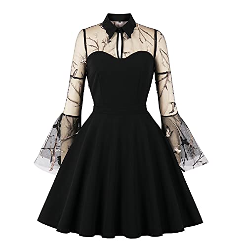 Odizli Rockabilly Kleider Damen 50er Jahre Elegant Vintage Sommer Mesh Langarm A Linie Sommerkleid Swing Petticoat Knielang Coctailkleid Hochzeit Festlich Hochzeitsgäste Kurz Abendkleid Stickerei XXL von Odizli