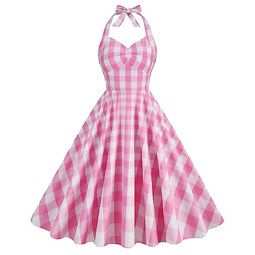 Odizli Rockabilly Kleider Damen 50er Jahre Petticoat Kleid Vintage Elegant Retro Neckholder Kariert Sommer Swing Coctailkleid Festlich Hochzeit Hochzeitsgast Partykleid Kurz Abendkleid Rosa #A XXL Odizli Rockabilly Kleider Damen 50er Jahre Petticoat Kleid Vintage Elegant Retro Neckholder Kariert Sommer Swing Coctailkleid Festlich Hochzeit Hochzeitsgast Partykleid Kurz Abendkleid Rosa #A XXL von Odizli