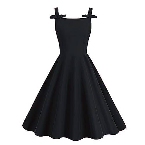 Odizli Rockabilly Kleider Damen 50er Jahre Petticoat Kleid Vintage Mrs Maisel Elegant Ärmellos Sommer Swing Cocktailkleid Festlich Hochzeit Hochzeitsgast Kurz Abendkleid Abschlusskleid Schwarz M von Odizli