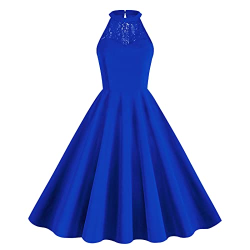 Odizli Rockabilly Kleider Damen 50er Jahre Vintage Elegant Neckholder Spitze Petticoat A Linie Swing Cocktailkleid Festlich Hochzeit Gast Hochzeitsgast Kurz Abendkleider Ballkleid Sommerkleid Blau M von Odizli