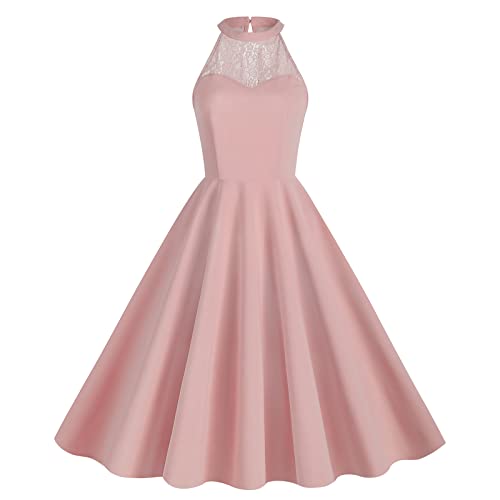 Odizli Rockabilly Kleider Damen 50er Jahre Vintage Elegant Neckholder Spitze Petticoat A Linie Swing Cocktailkleid Festlich Hochzeit Gast Hochzeitsgast Kurz Abendkleider Ballkleid Sommerkleid Blush M von Odizli