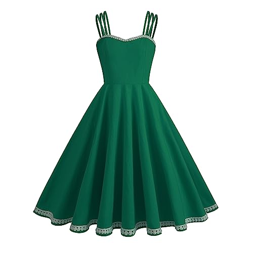 Odizli Rockabilly Kleider Damen 50er Jahre Vintage Retro Petticoat Kleid Sommer Spaghettiträger Spitze Swing Trägerkleid Festlich Hochzeit Hochzeitsgast Partykleid Coctailkleid Grün-Lace M von Odizli