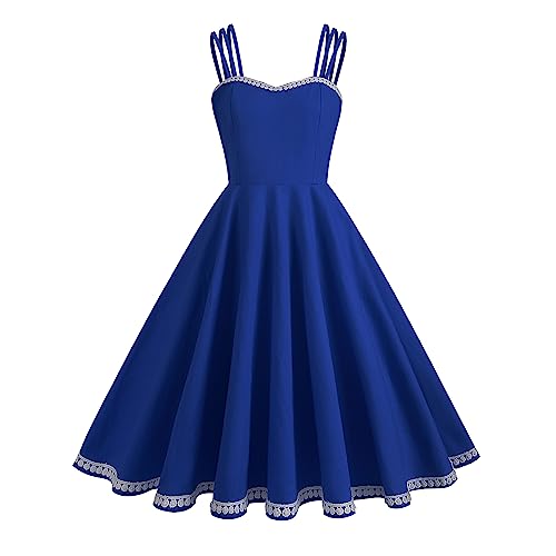 Odizli Rockabilly Kleider Damen 50er Jahre Vintage Retro Petticoat Kleid Sommer Spaghettiträger Spitze Swing Trägerkleid Festlich Hochzeit Hochzeitsgast Partykleid Coctailkleid Royal Blau-Lace M von Odizli