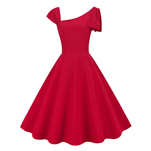 Odizli Rockabilly Kleider Damen Elegant Cocktailkleid 50er Jahre Vintage Ärmellos Rüsche Petticoat Kleid Festlich Hochzeit Hochzeitsgast Partykleid Abschlusskleid Kurz Abendkleid Ballkleid Rot M von Odizli