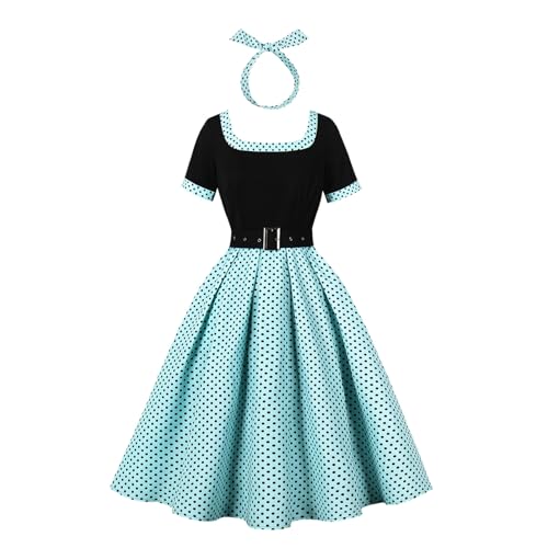 Odizli Rockabilly Kleider Damen Elegant Vintage 50er Jahre Petticoat Kleid Sommer Kurzarm Polka Dot Gepunktet A Linie Swing Knielang Sommerkleid Hochzeitsgast Festlich Cocktailkleid Grün L von Odizli