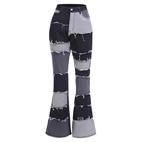 Odizli Schlaghose Damen Jeans Jeanshose High Waist Stretch Lang Wide Leg Bootcut Hose Frauen Vintage Patchwork Bottom Schwarz-1 XXL Odizli Schlaghose Damen Jeans Jeanshose High Waist Stretch Lang Wide Leg Bootcut Hose Frauen Vintage Patchwork Bottom Schwarz-1 XXL von Odizli