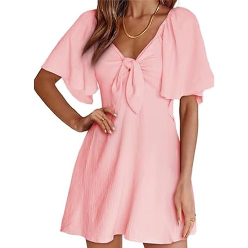 Odizli Sommerkleid Damen Kurz Elegant Frühling Sommer Kurzarm Fliege V-Ausschnitt Kleid Wickelkleid Smoked Flowy A-Linie Minikleid Festlich Hochzeit Hochzeitsgast Frühlingskleid Rosa L Odizli Sommerkleid Damen Kurz Elegant Frühling Sommer Kurzarm Fliege V-Ausschnitt Kleid Wickelkleid Smoked Flowy A-Linie Minikleid Festlich Hochzeit Hochzeitsgast Frühlingskleid Rosa L von Odizli