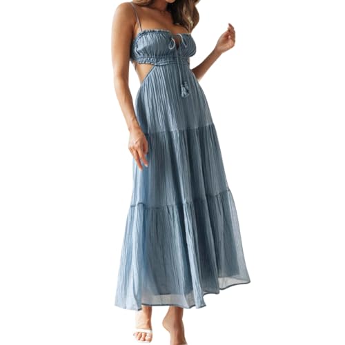 Odizli Sommerkleid Damen Lang Elegant Frühling Sommer Spaghettiträger Trägerkleid Boho Rückenfreies Swing A Linien Kleid Leicht und Luftig Hochzeit Hochzeitsgast Frühlingskleid Strandkleid Blau XL Odizli Sommerkleid Damen Lang Elegant Frühling Sommer Spaghettiträger Trägerkleid Boho Rückenfreies Swing A Linien Kleid Leicht und Luftig Hochzeit Hochzeitsgast Frühlingskleid Strandkleid Blau XL von Odizli