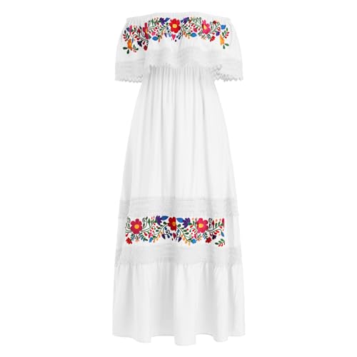 Odizli Sommerkleid Damen Lang Mexikanisches Hawaii Boho Off Shoulder Blume Stickerei Spitze Kleid Maxikleider Freizeitkleid Mexikaner Flamenco Kostüm Halloween Karneval Faschingskostüme Weiß XL Odizli Sommerkleid Damen Lang Mexikanisches Hawaii Boho Off Shoulder Blume Stickerei Spitze Kleid Maxikleider Freizeitkleid Mexikaner Flamenco Kostüm Halloween Karneval Faschingskostüme Weiß XL von Odizli
