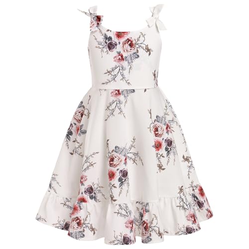 Odizli Sommerkleid M�dchen Kinder Sommer �rmellos Boho Streifen Blume R�schen A-Linie Kleider Einschulung Festliche Hochzeit Geburtstag Einschulungskleid Freizeitkleid Wei� Braun 6-7 Jahre von Odizli