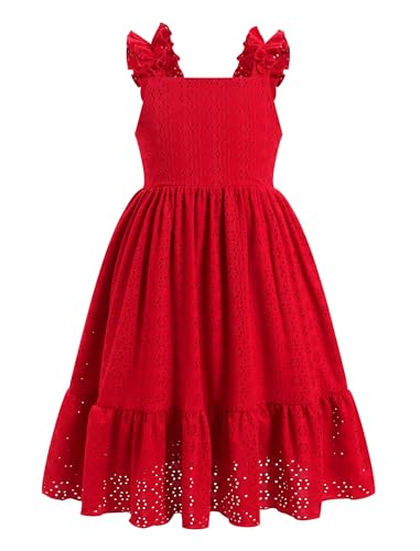 Odizli Sommerkleid Mädchen Kinder Sommer Ärmellos Prinzessin Rüschen A Linien Kleider Festliches Hochzeit Einschulung Einschulungskleid Festkleid Mädchenkleid Kinderkleider Strandkleid Rot 5-6 Jahre von Odizli